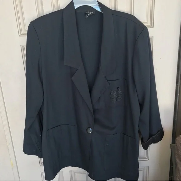 Plus Sz Vintage Boyfriend Le'ger Blazer Black Sz16 Single Button Closure Unlined